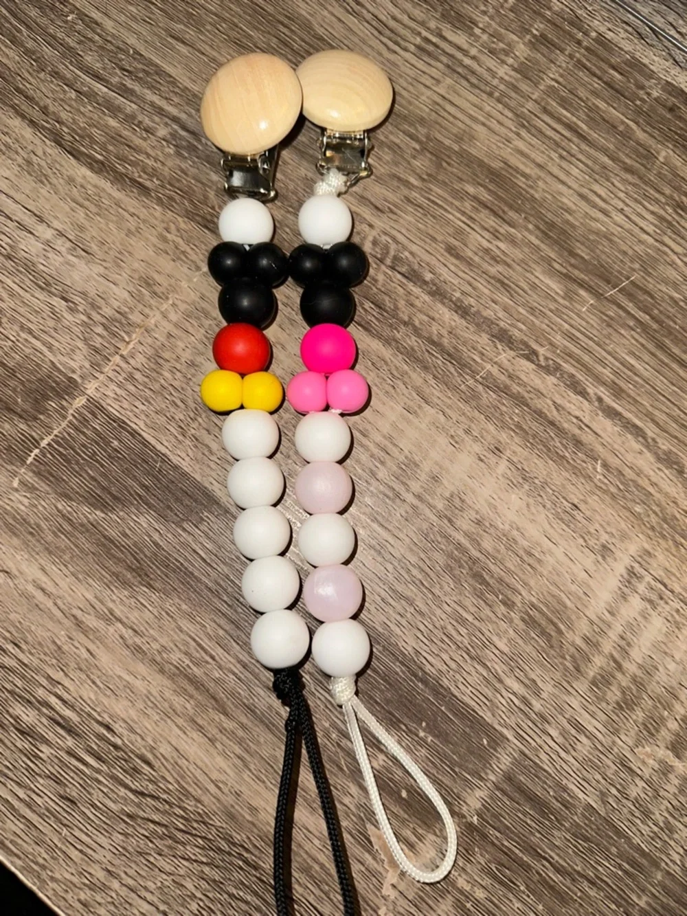 Neutral Bead Silicone Pacifier Clip with Color Accent - Set of 2
